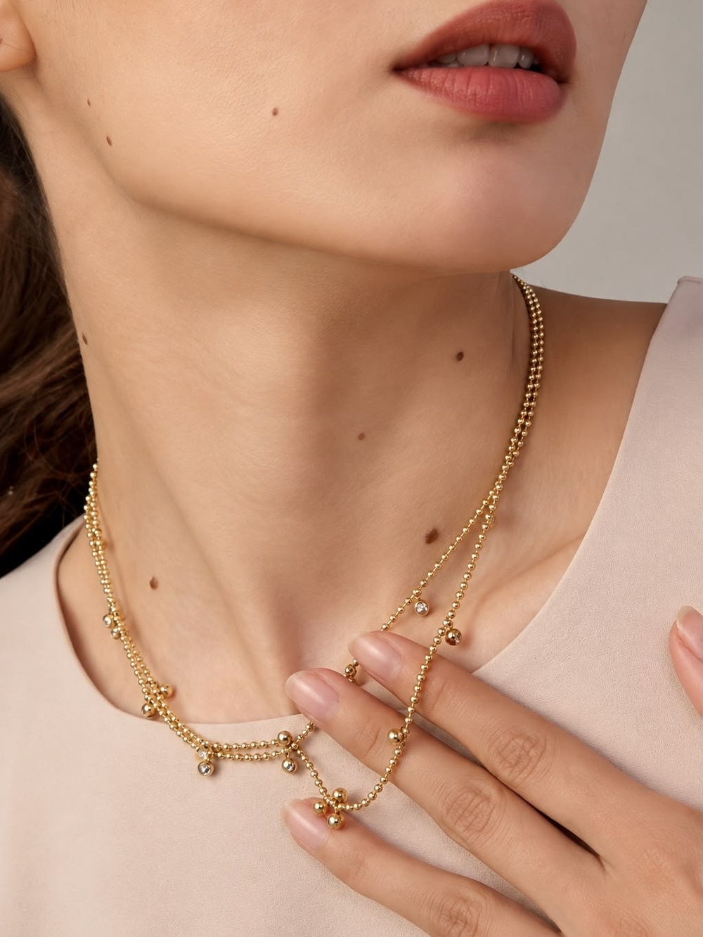 Delicate Gold Beaded Layered Necklace